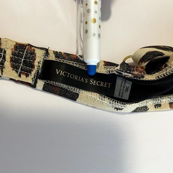 Victoria's Secret Bikini Top Womens 38C Brown Animal Print Bombshell Padded - Picture 9 of 11